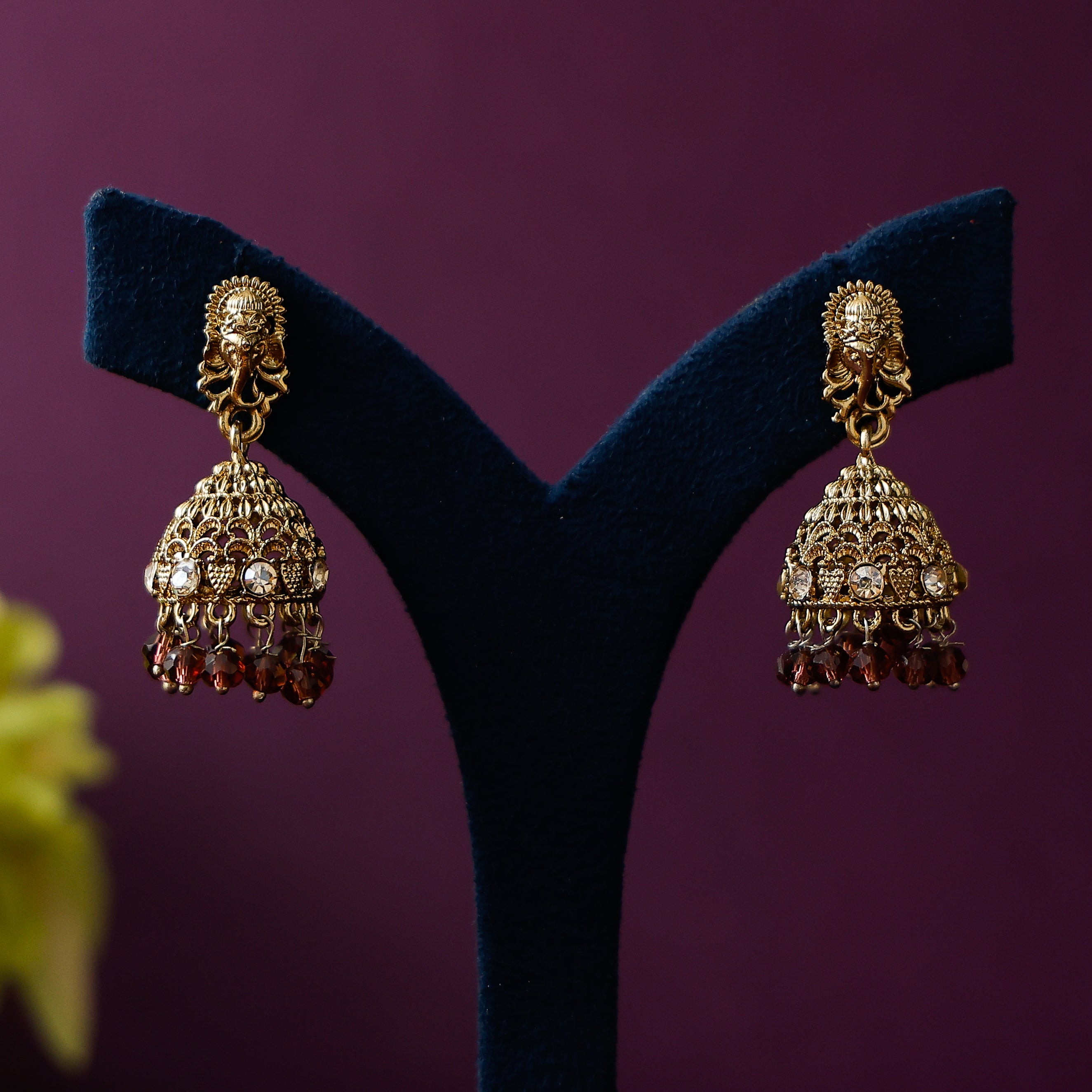 Ganapathy Stone Beaded Jhumkas