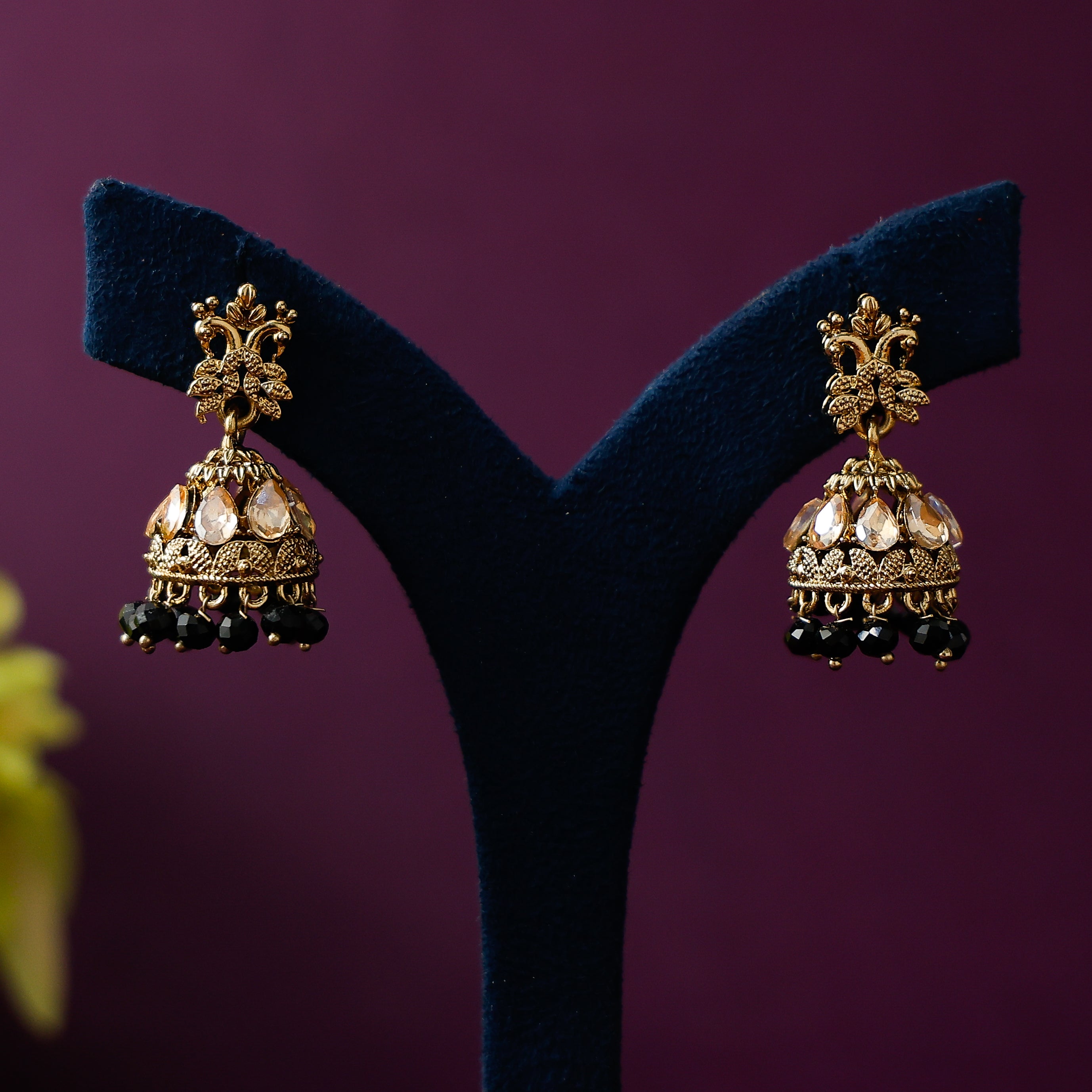 South Indian style Devi jhumkas with elegant bead detailing