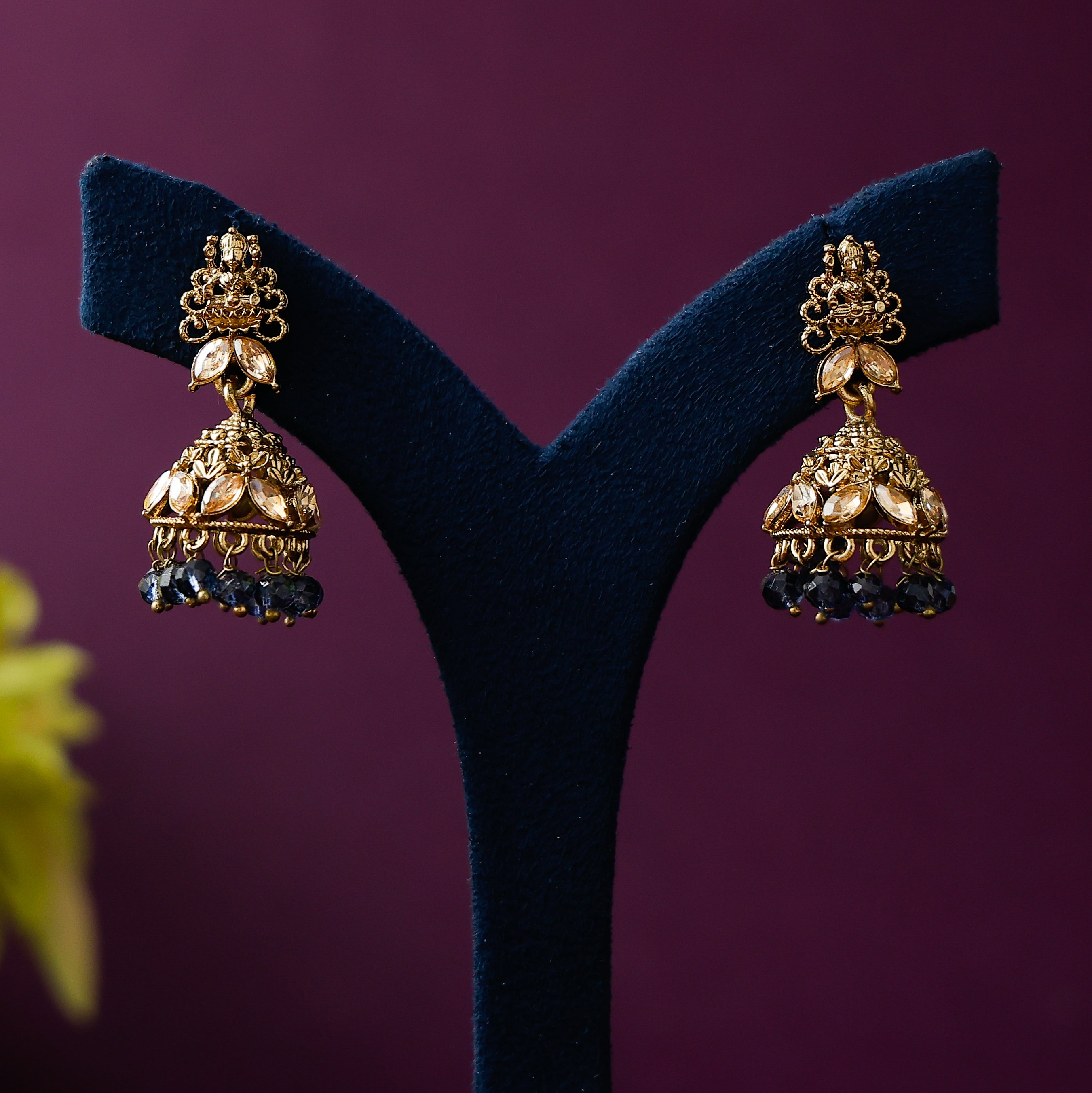 South Indian style Devi jhumkas with elegant bead detailing