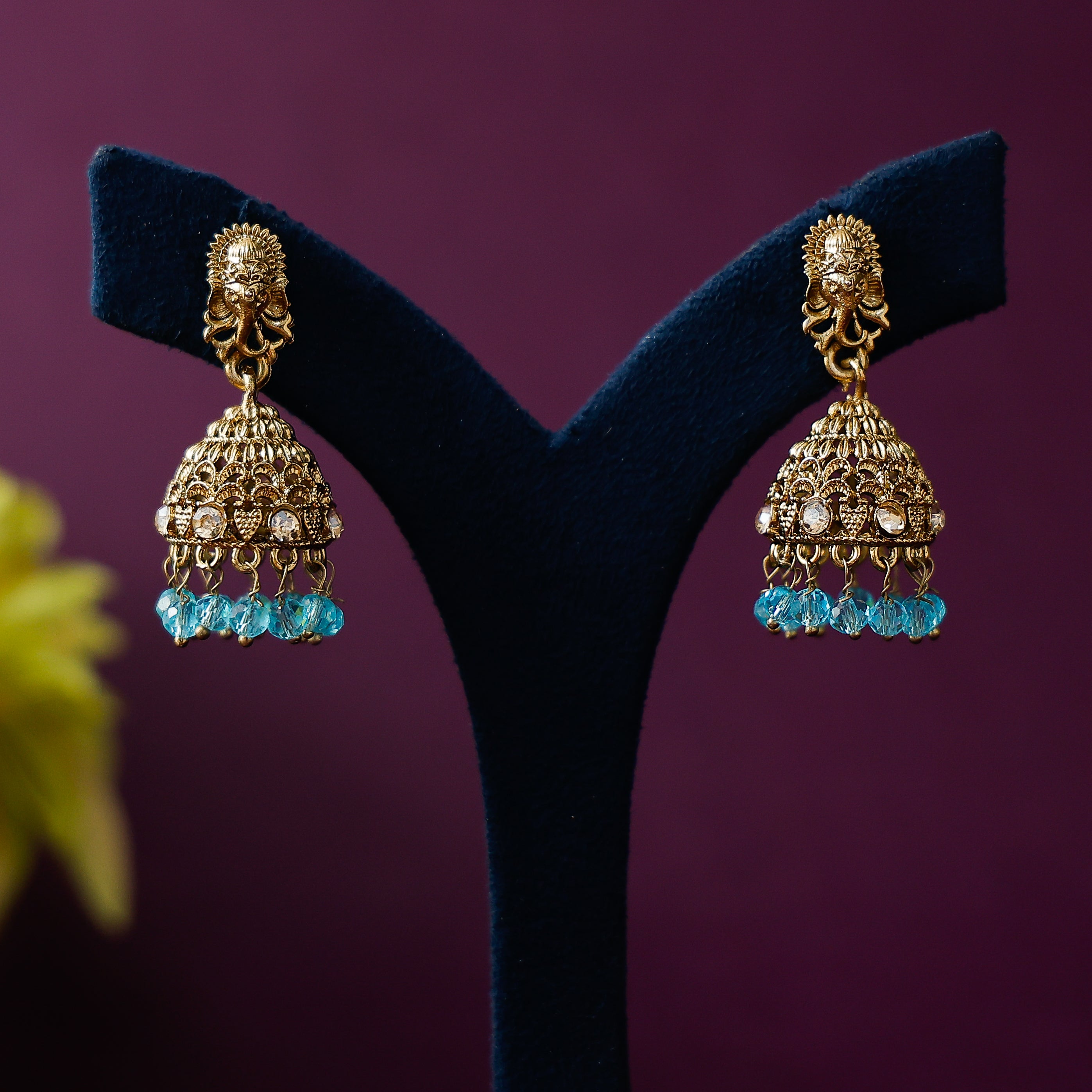 Ganapathy Stone Beaded Jhumkas