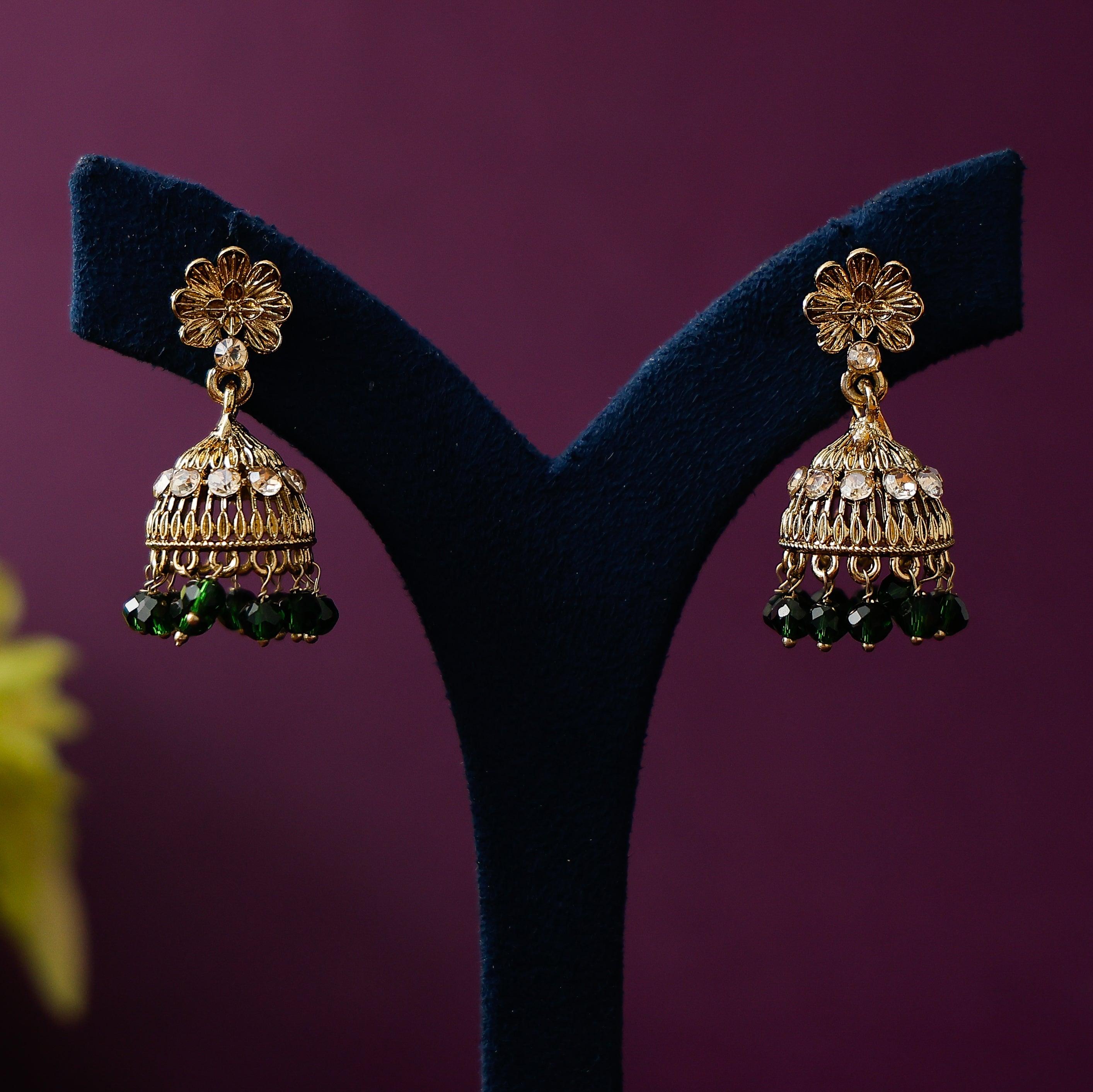 Flower Beaded Jhumkas with elegant floral detailing