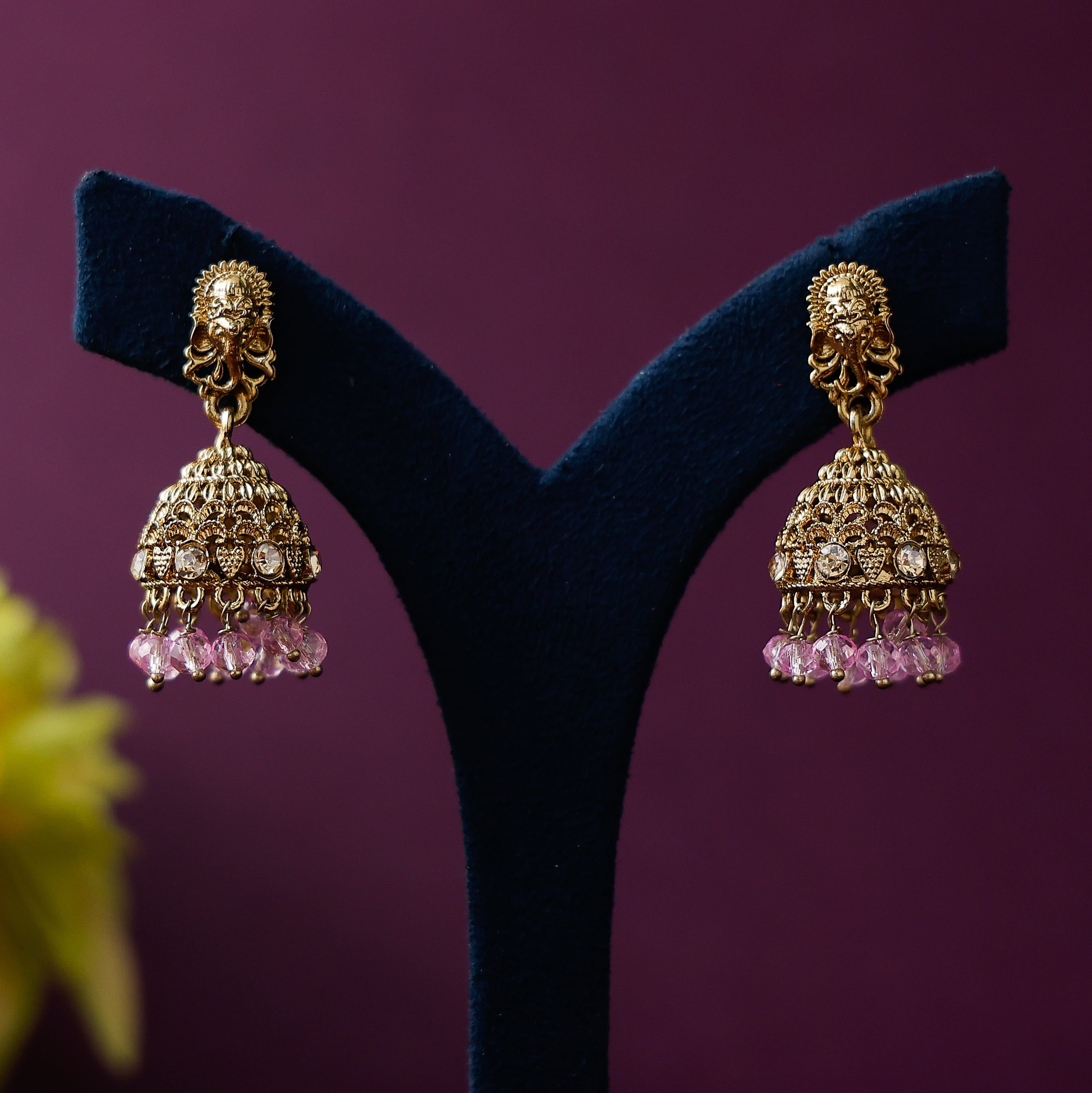 Ganapathy Stone Beaded Jhumkas