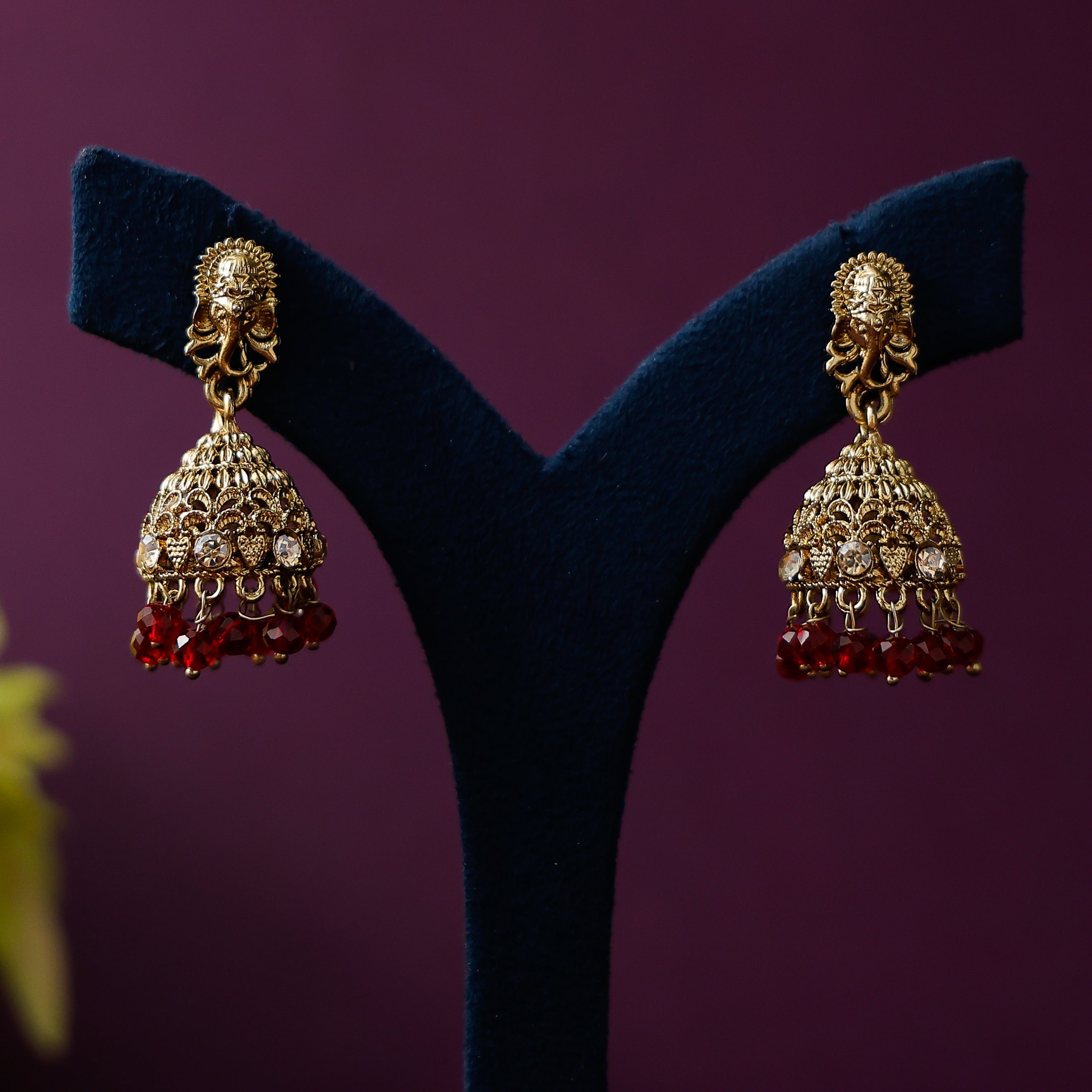 Ganapathy Stone Beaded Jhumkas