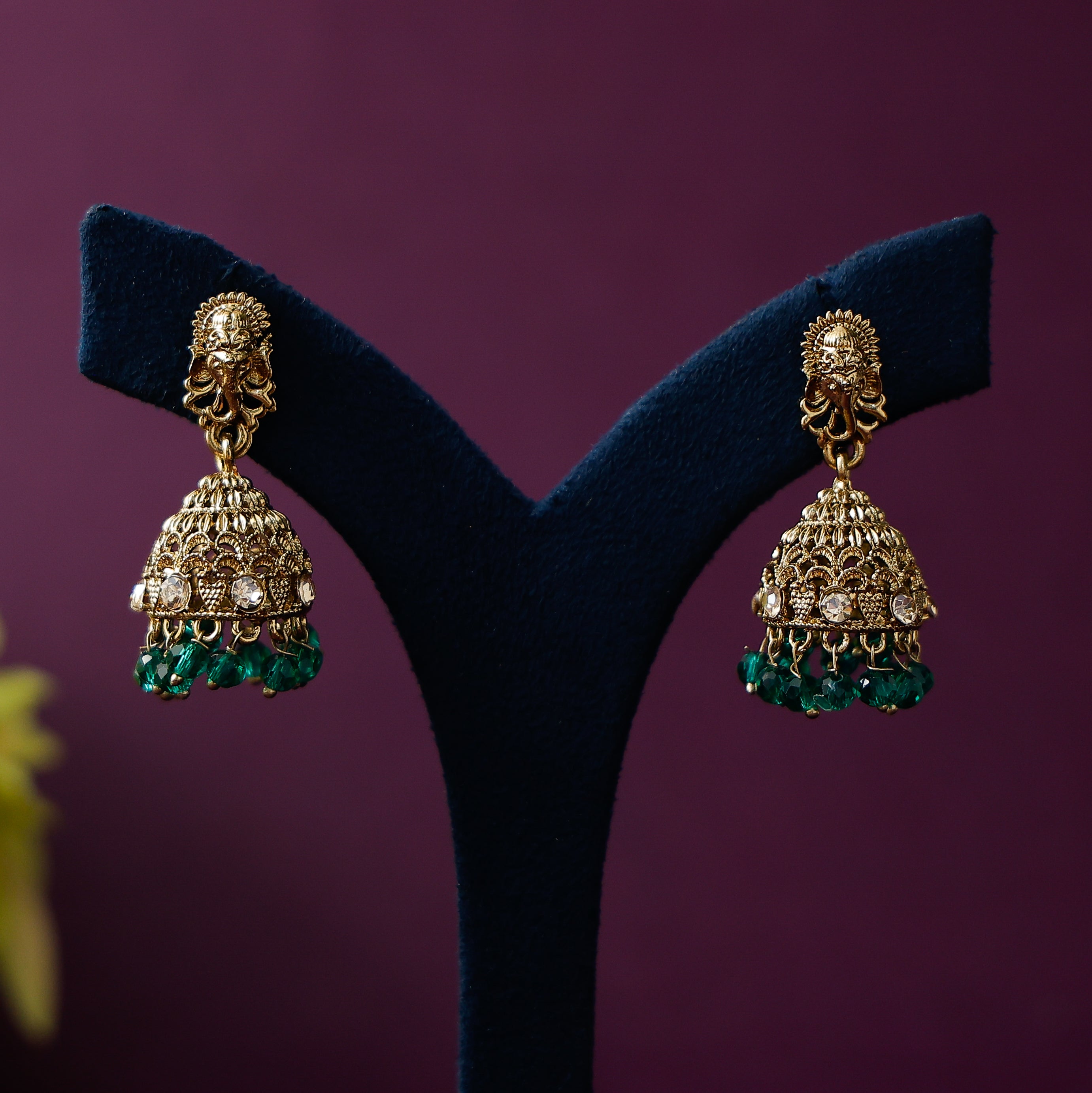 Ganapathy Stone Beaded Jhumkas