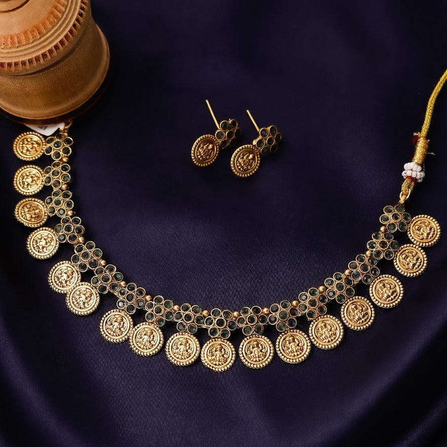 Pushpa Coin Devi Short Neckpiece with Earrings